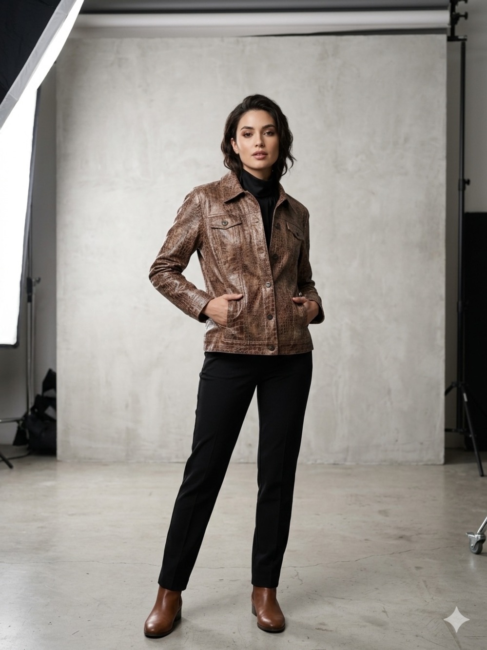 Ruby Rd. Brown Faux-Leather Button-Front Jacket